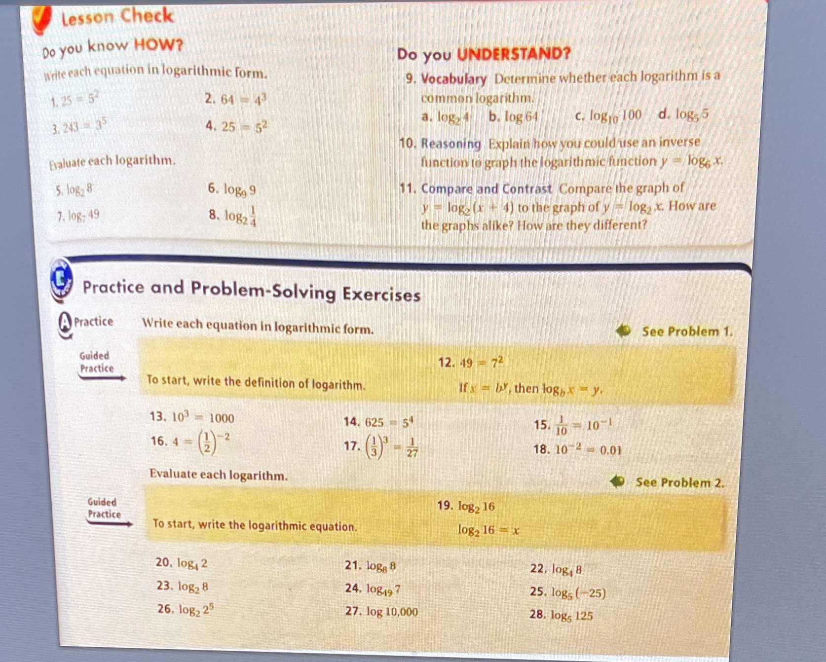 Help with 1-8 and 19-28 Lesson Check Do you know