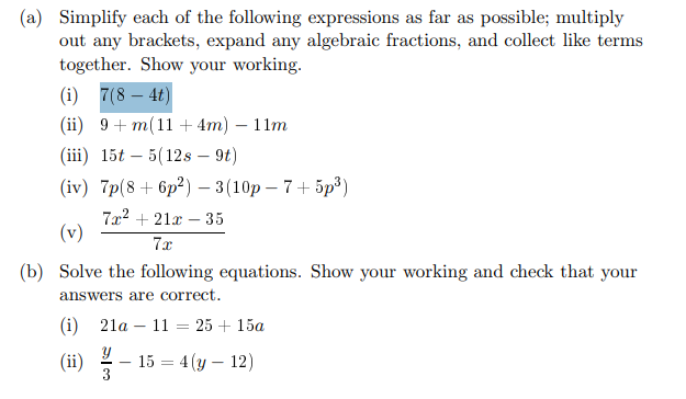 (a) Simplify each of the following expressions as
