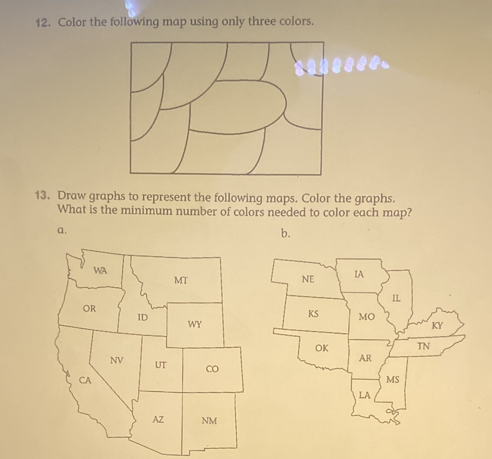 12. Color the following map using only three