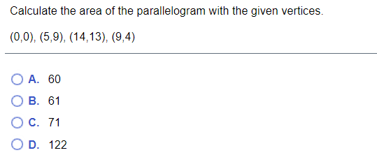 Calculate the area of the parallelogram with the