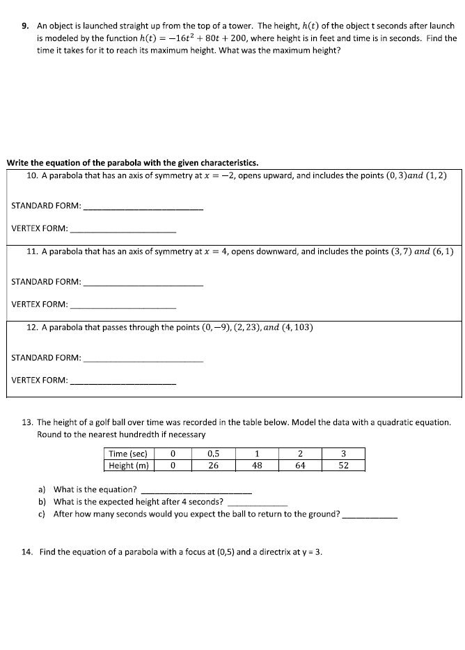 9. An object is launched straight up from the top