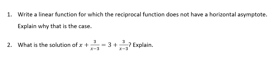 Rational functions 1. Write a linear function for
