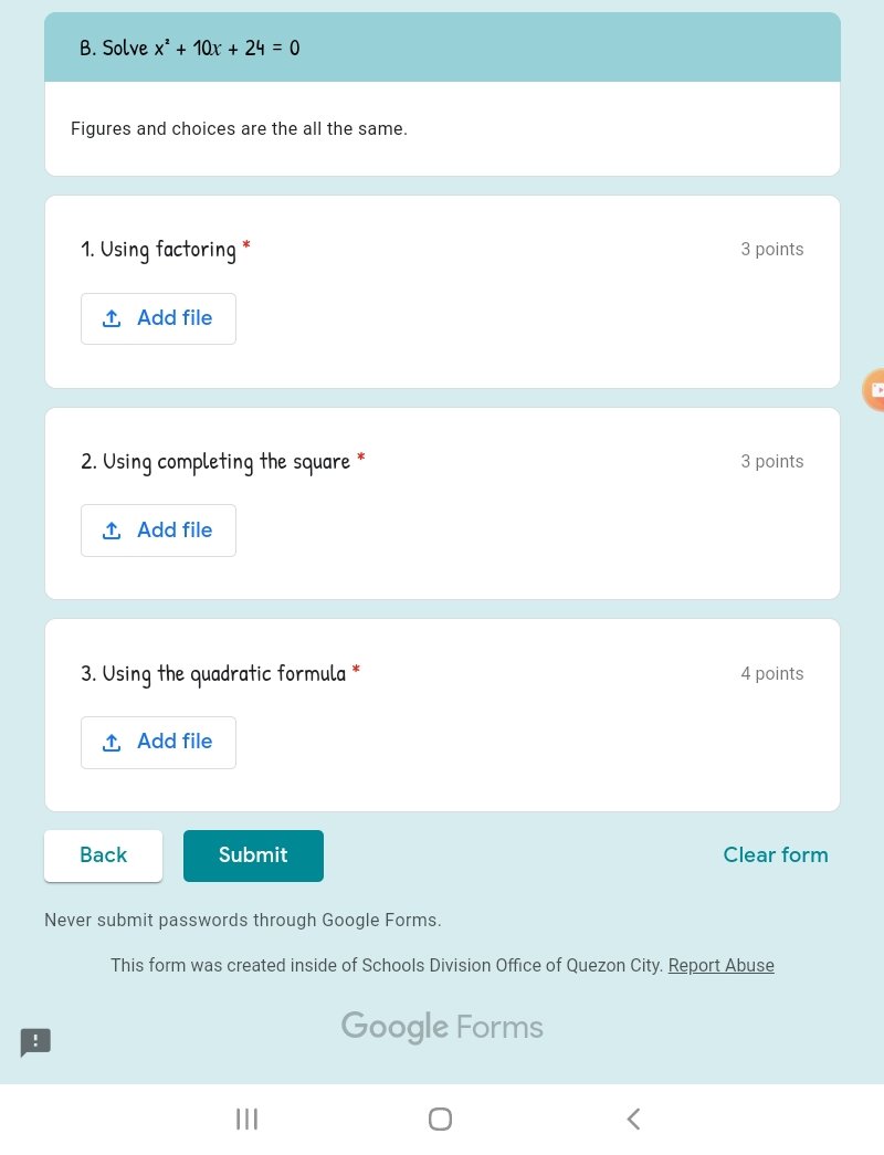 B. Solve x' + 10x + 24 = 0 Figures and