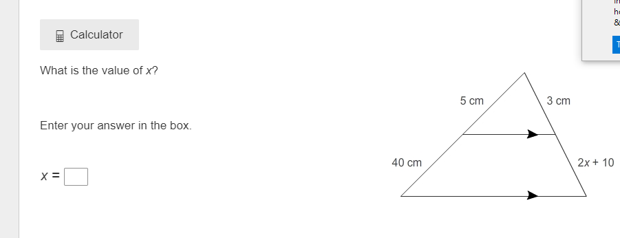 h Calculator What is the value of x? 5 cm 3 cm