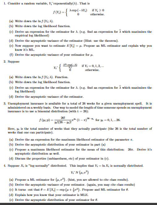 1. Consider a random variable, Y,
