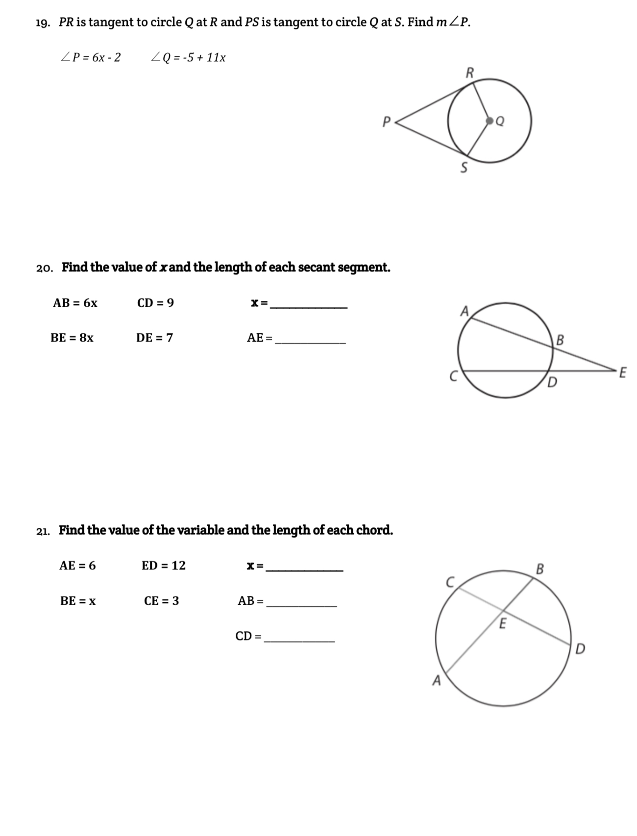 I need help with this 19. PR is tangent to circle