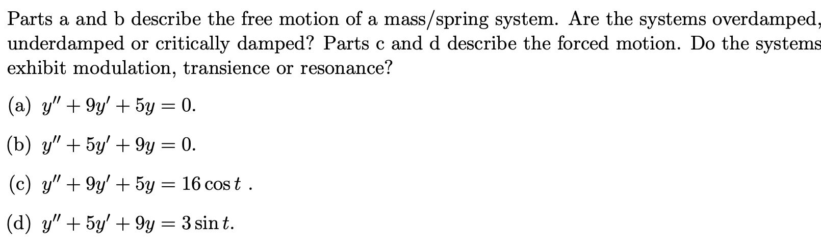 Parts a and b describe the free motion of a mass
