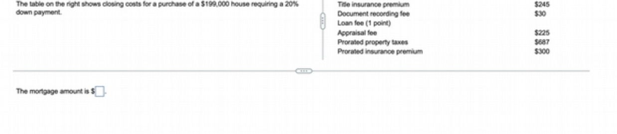 The table on the right shows closing costs for a