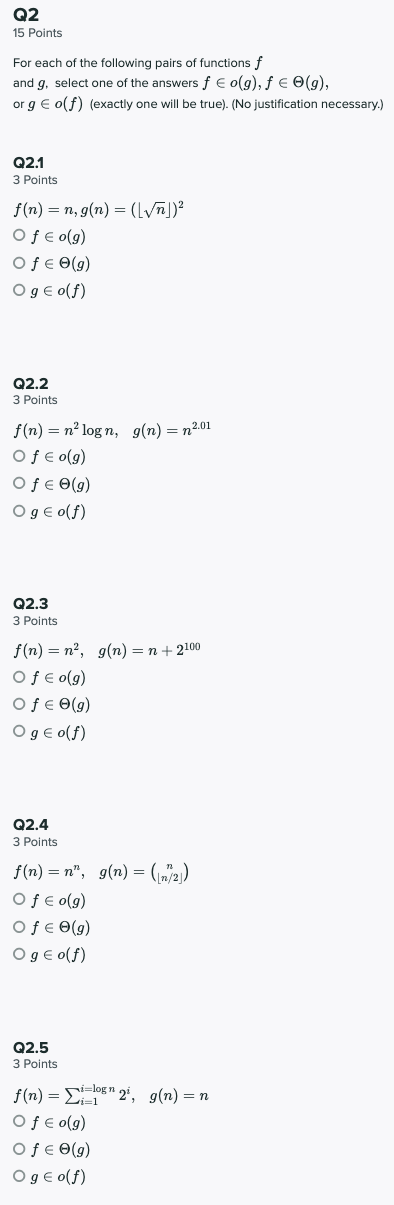 Q2 15 Points For each of the following pairs of