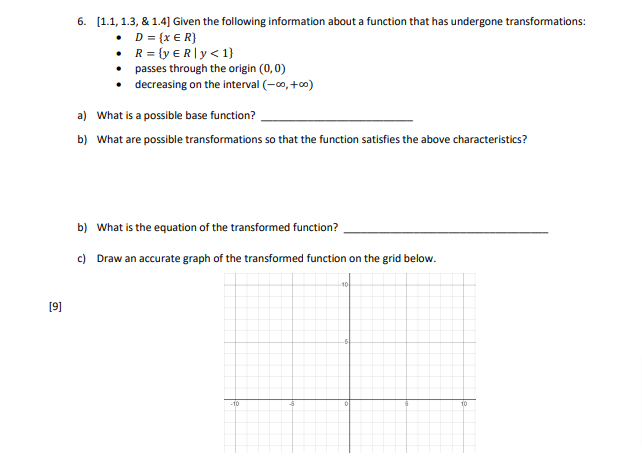 6. [1.1, 1.3, & 1.4] Given the following