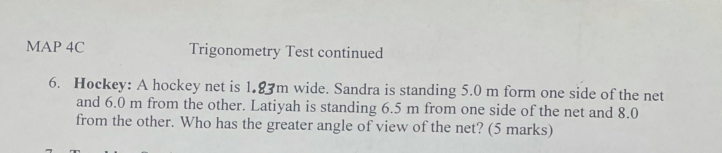 Need help please 2 MAP 4C Trigonometry Test
