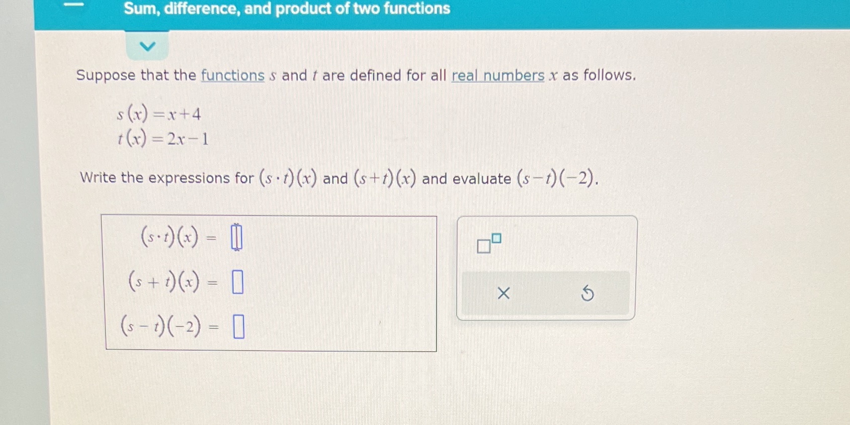 Sum, difference, and product of two functions