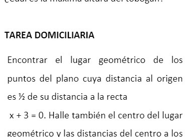 TAREA DOMICILIARIA Encontrar el lugar geometrico