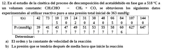 12. En el estudio de la cinetica del proceso de