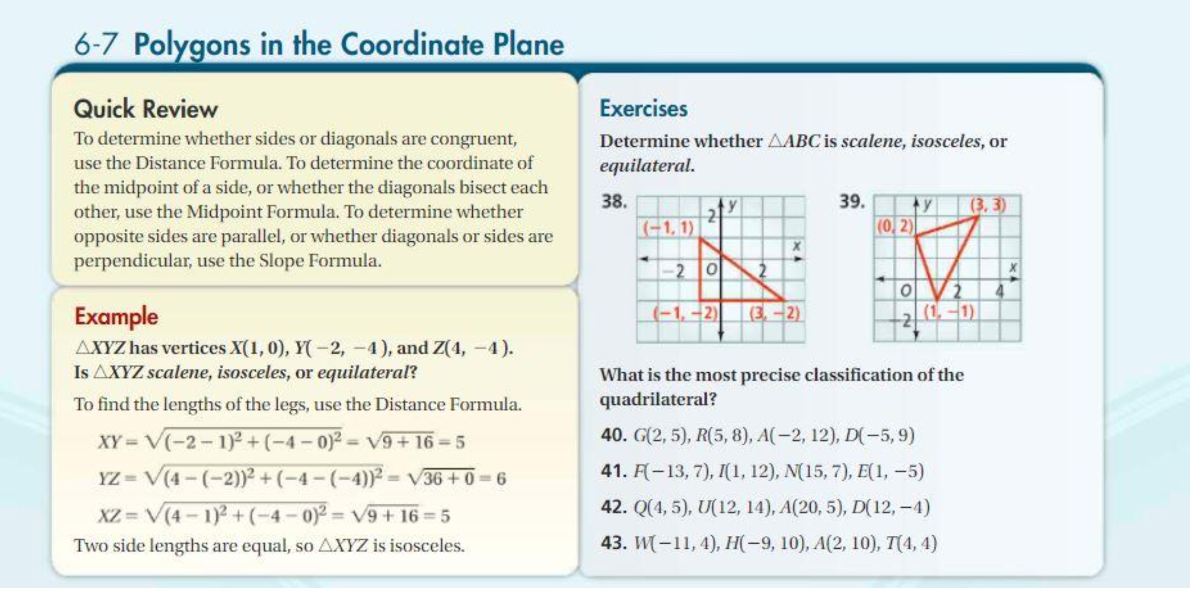 6-7 Polygons in the Coordinate Plane Quick Review