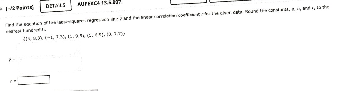 [-/2 Points] DETAILS AUFEXC4 13.5.007. Find the
