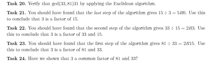 Task 20. Verify that god(33, 81)31 by applying