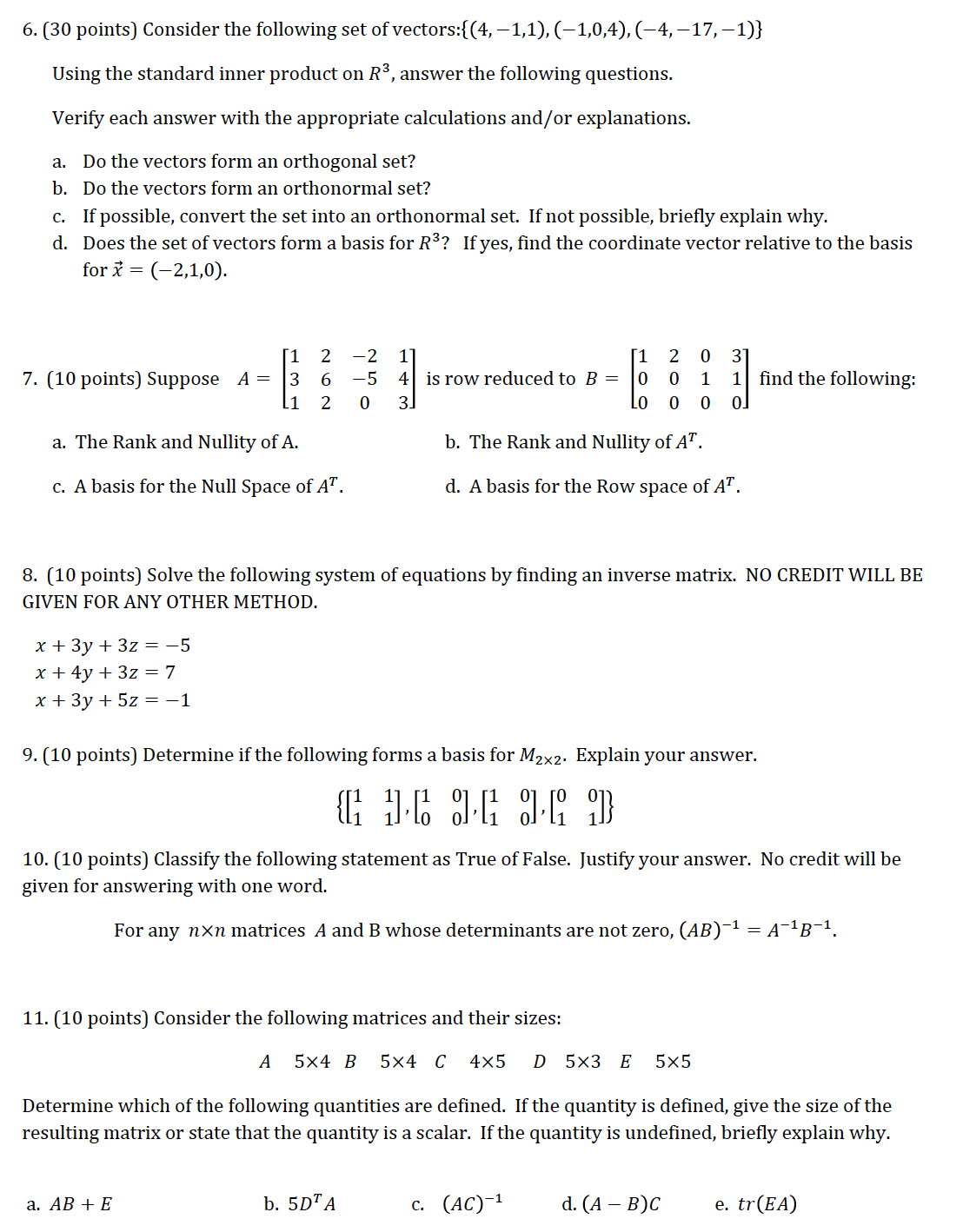 6. (30 points) Consider the following set of