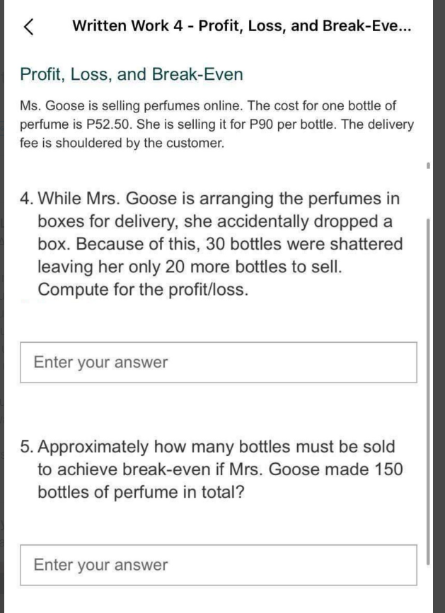 ( Written Work 4 - Profit, Loss, and Break-Eve...