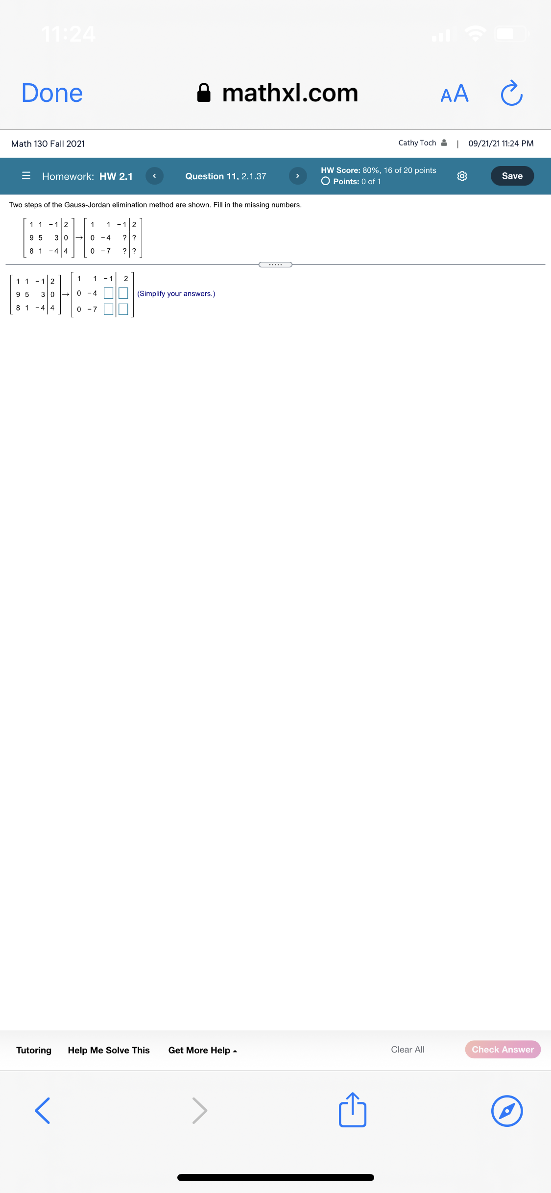 11:24 Done mathxl.com AA C Math 130 Fall 2021