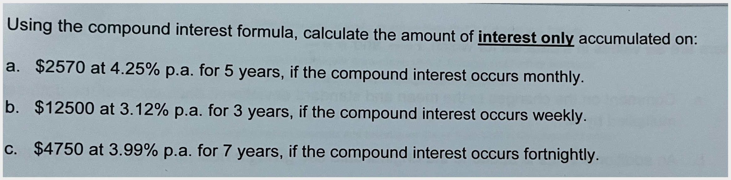 Using the compound interest formula, calculate