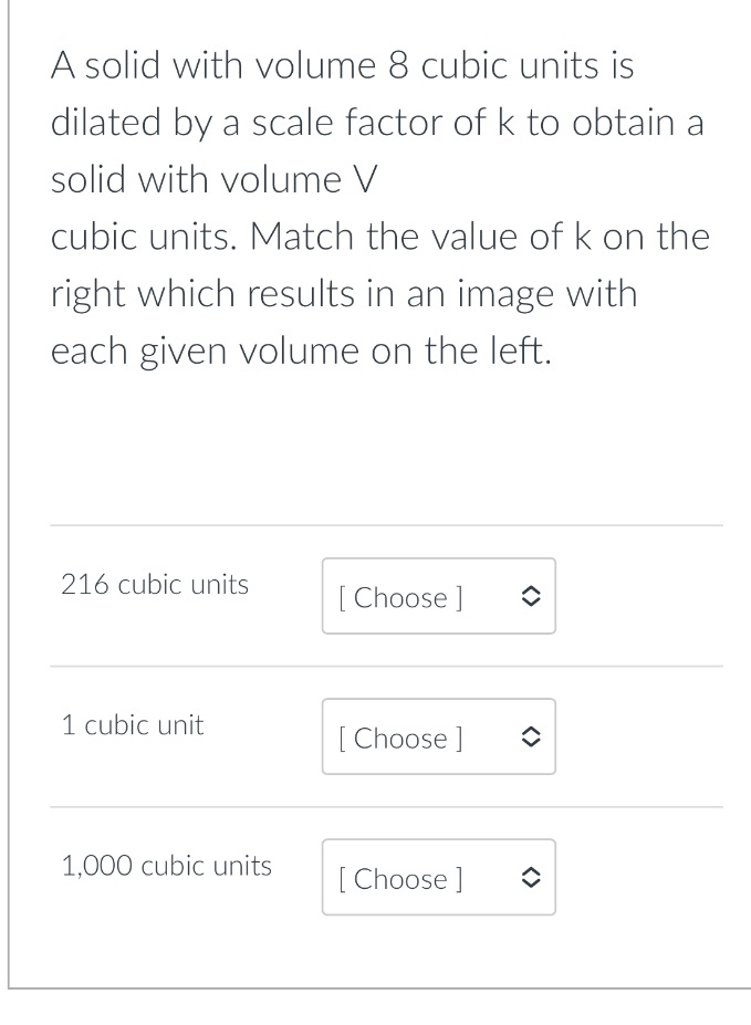 the options are: - k=5- k=0.5- k=3 A solid with
