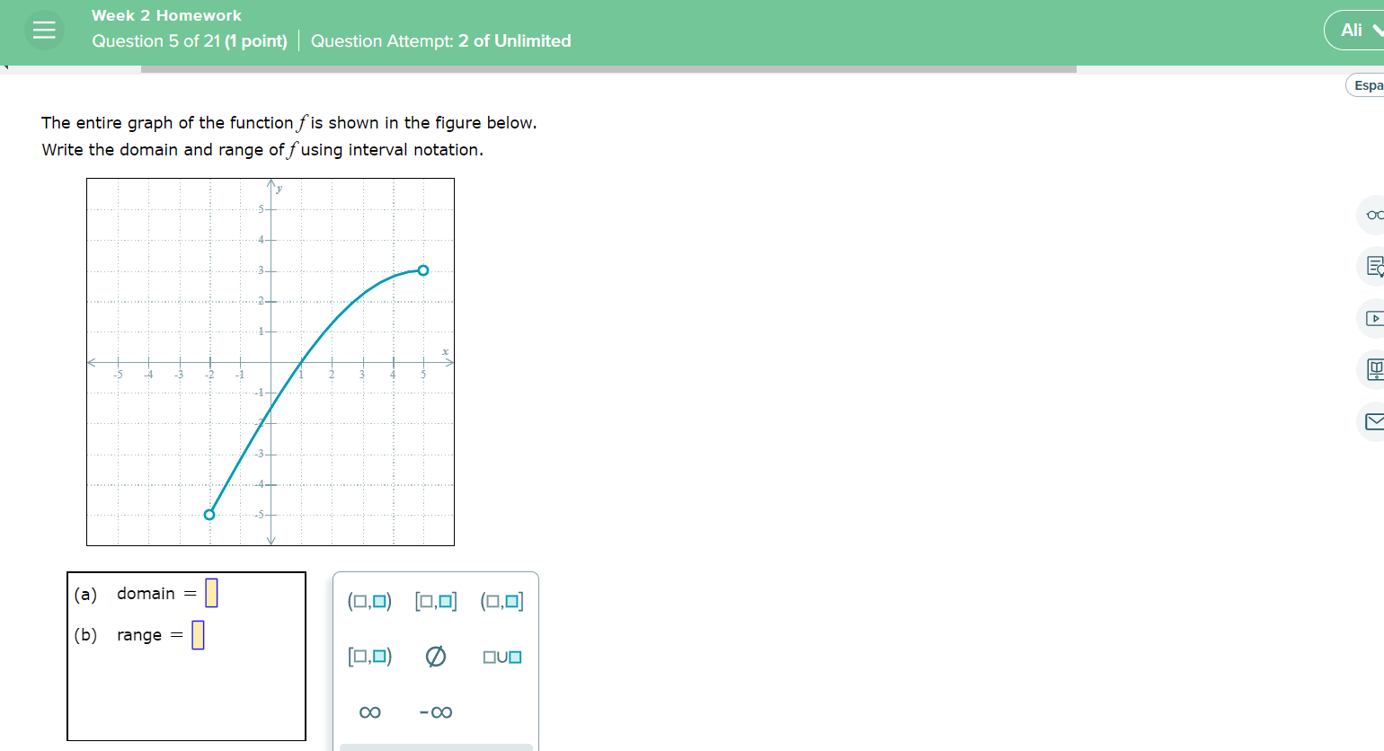 Week 2 Homework Ali \\ Question 5 of 21 (1 point)
