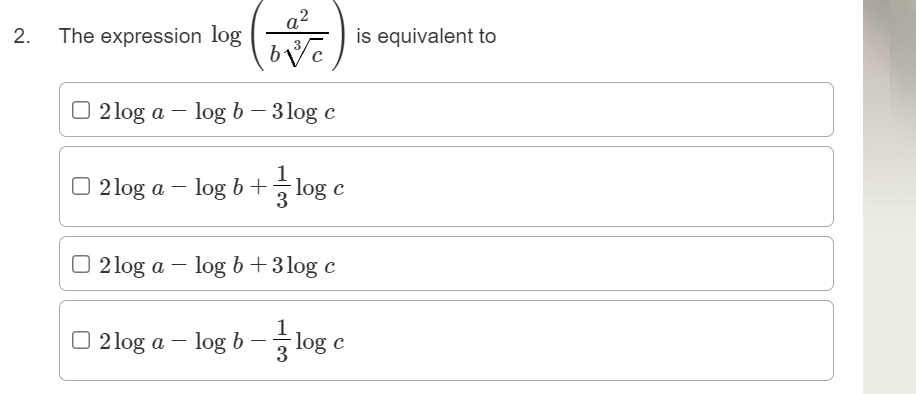 a2 2. The expression log is equivalent to O 2log