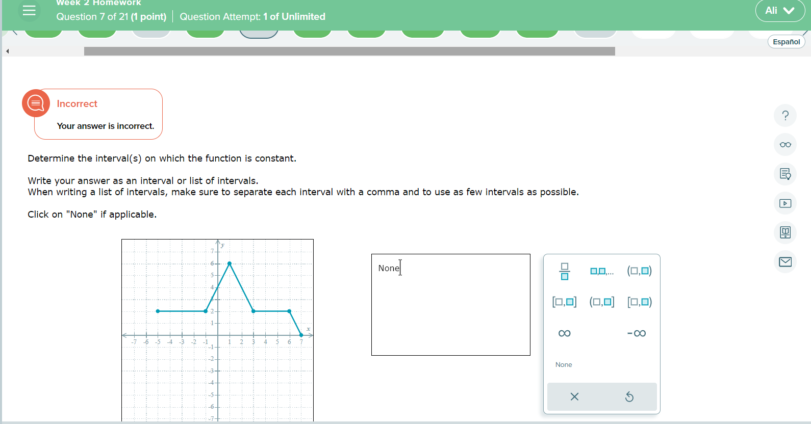 Week 2 Homework Ali \\ Question 5 of 21 (1 point)