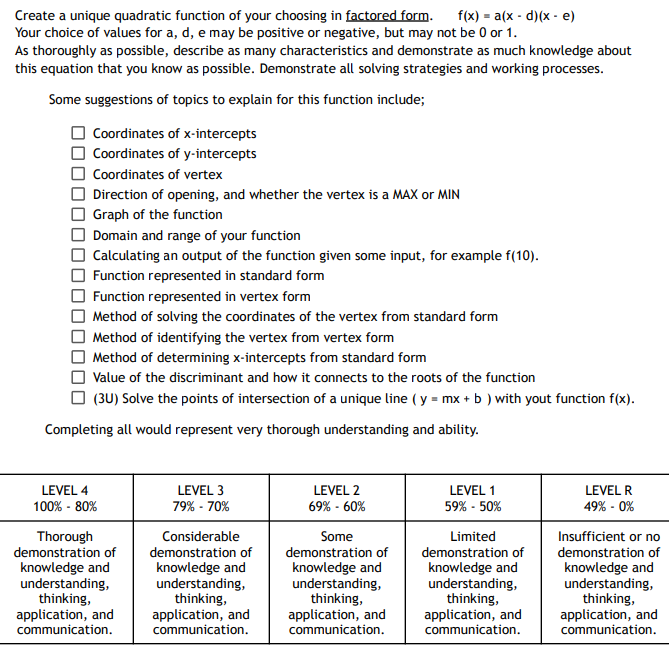 Create a unique quadratic function of your