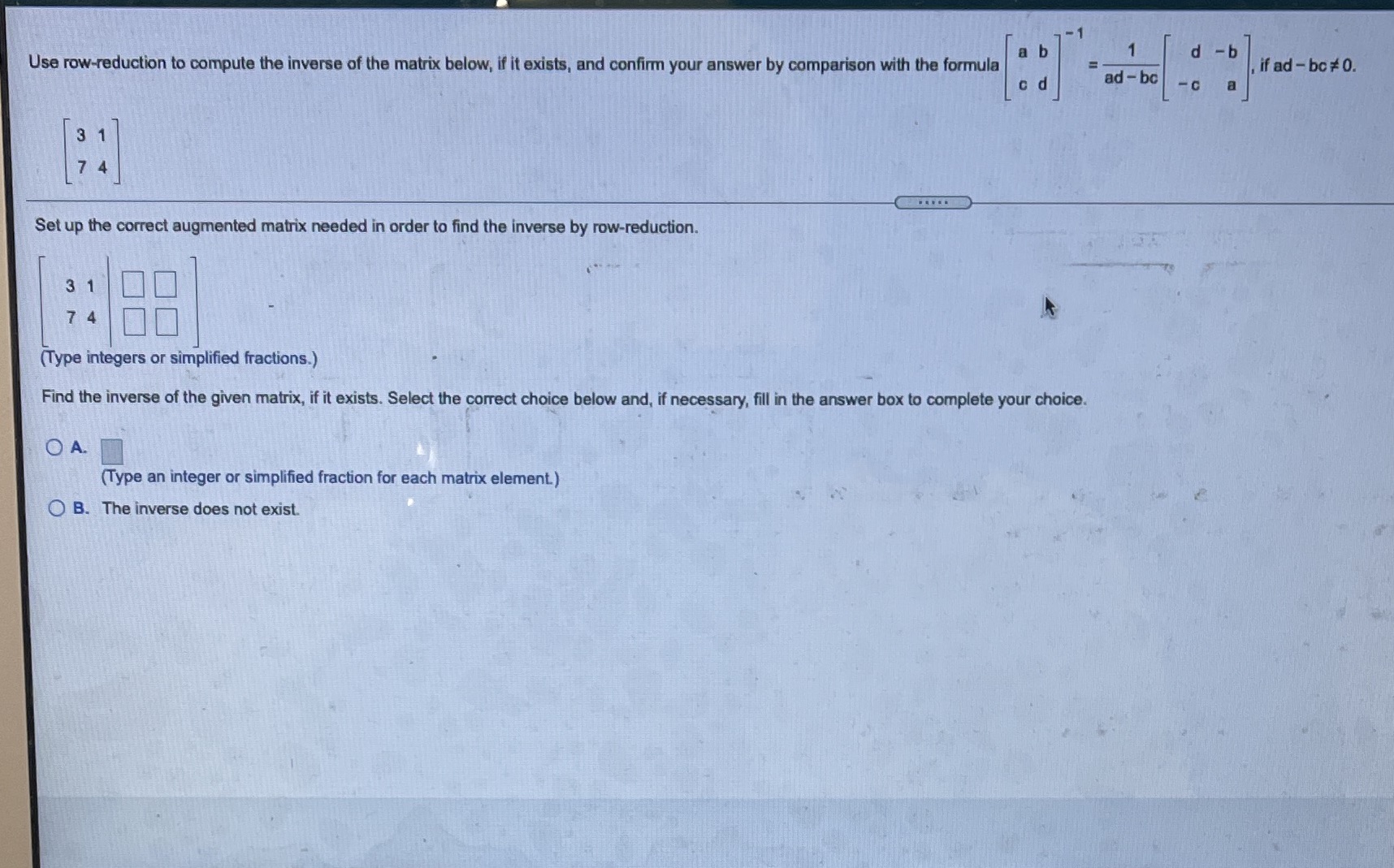 Use row-reduction to compute the inverse of the