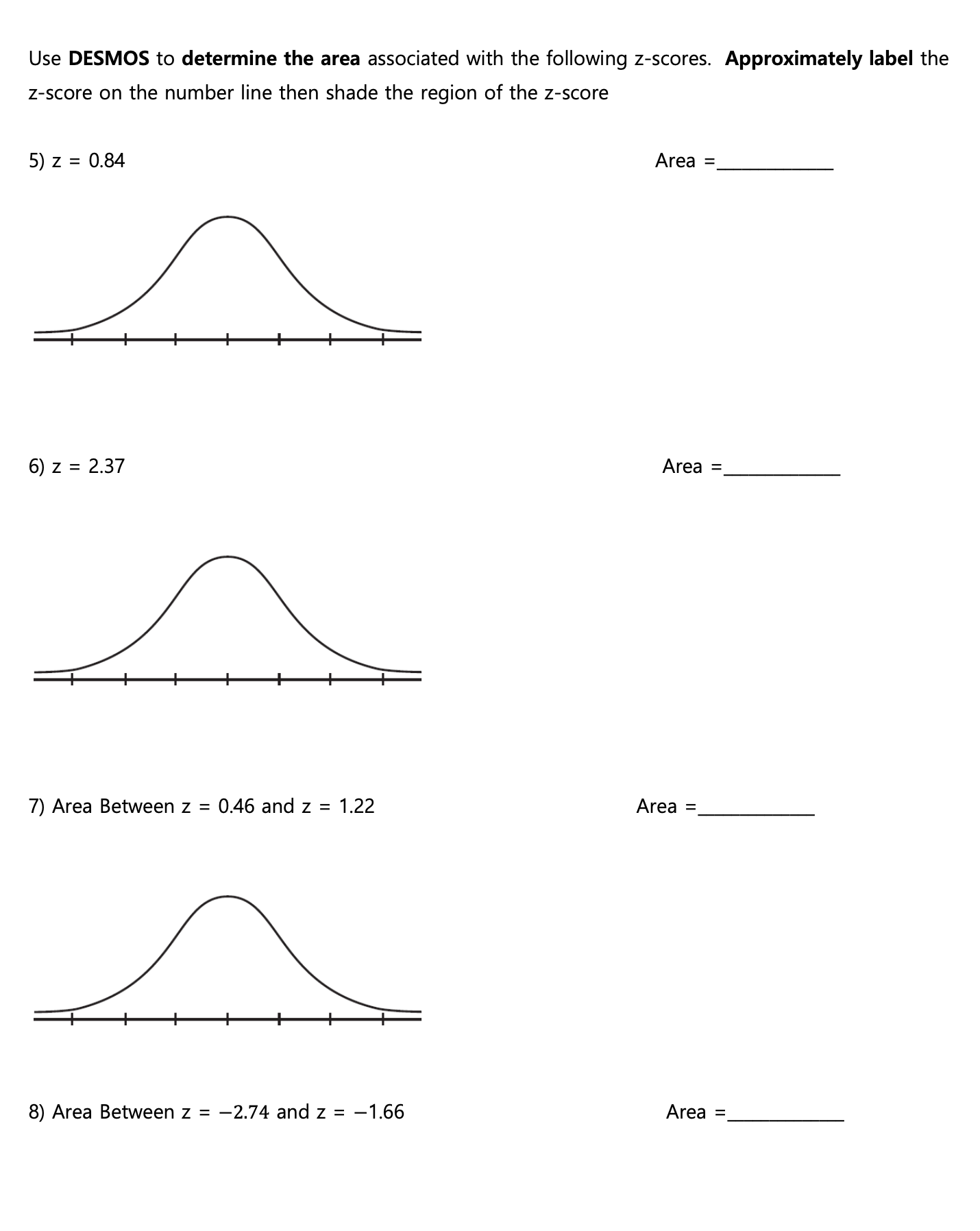Use DESMOS to determine the area associated with