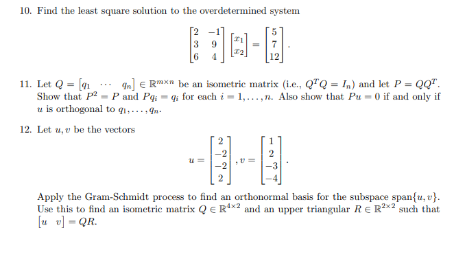 10. Find the least square solution to the