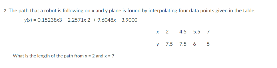 2. The path that a robot is following on x and y
