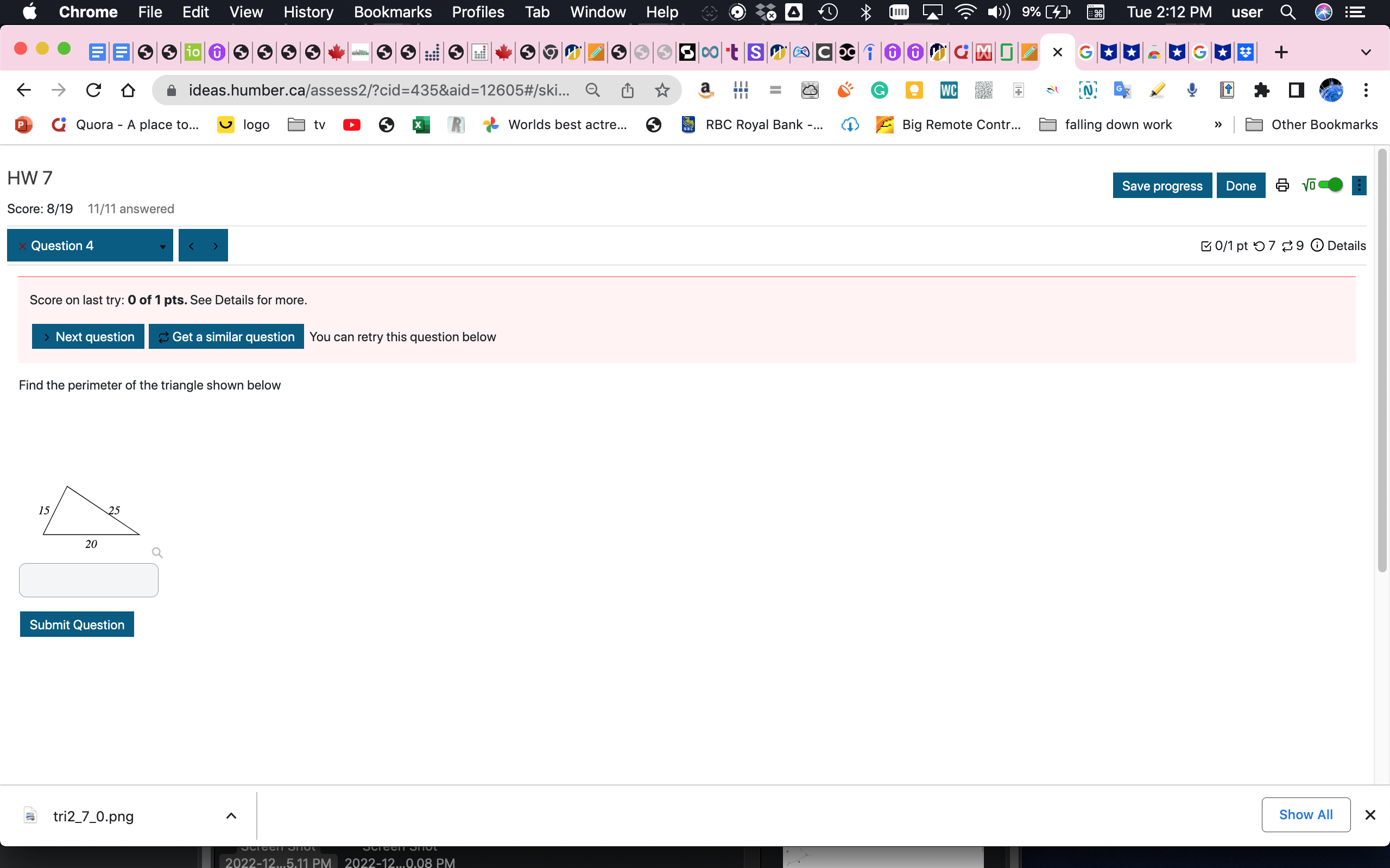 Find the perimeter of the triangle shown below
