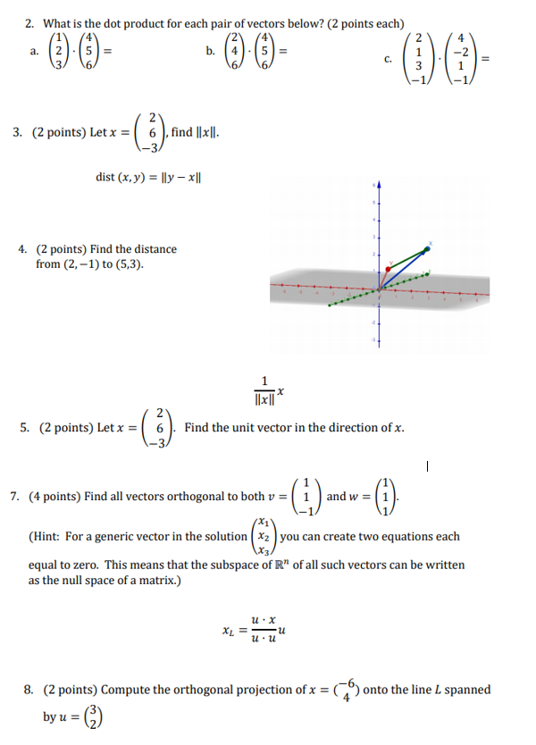 2. What is the dot product for each pair of