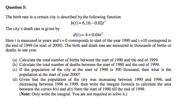 Question 5: The birth rate in a certain city is