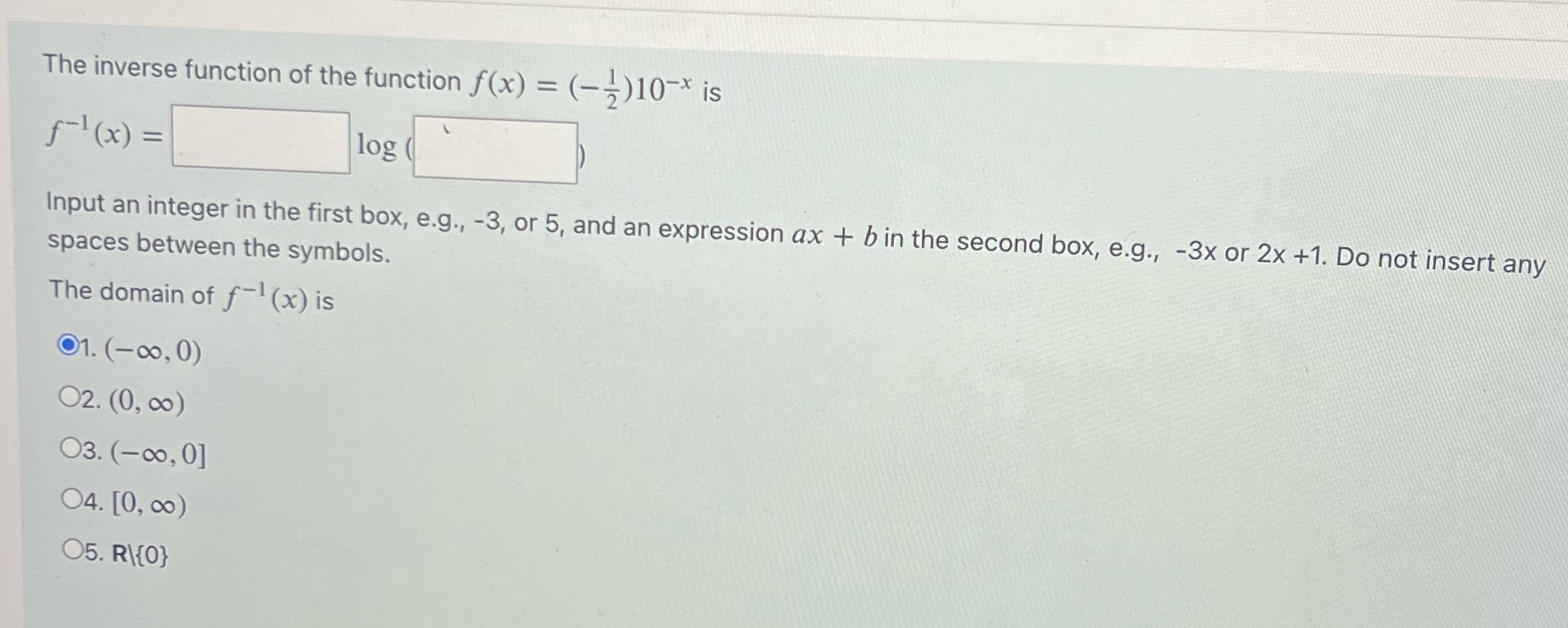 The inverse function of the function f(x) =
