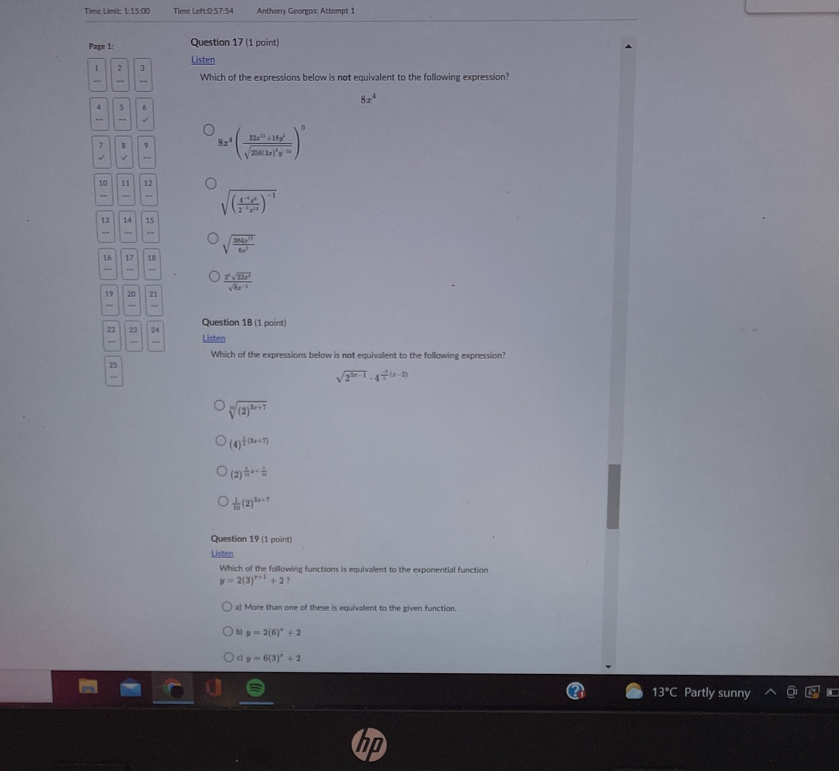 Only need answers Time Limit: 1:15:00 Time