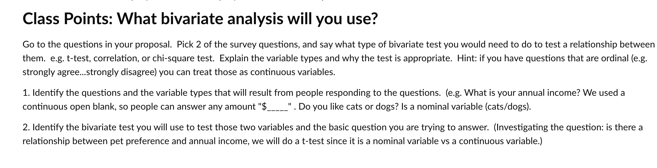 Class Points: What bivariate analysis will you