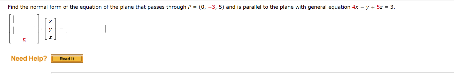 Find the normal form of the equation of the plane