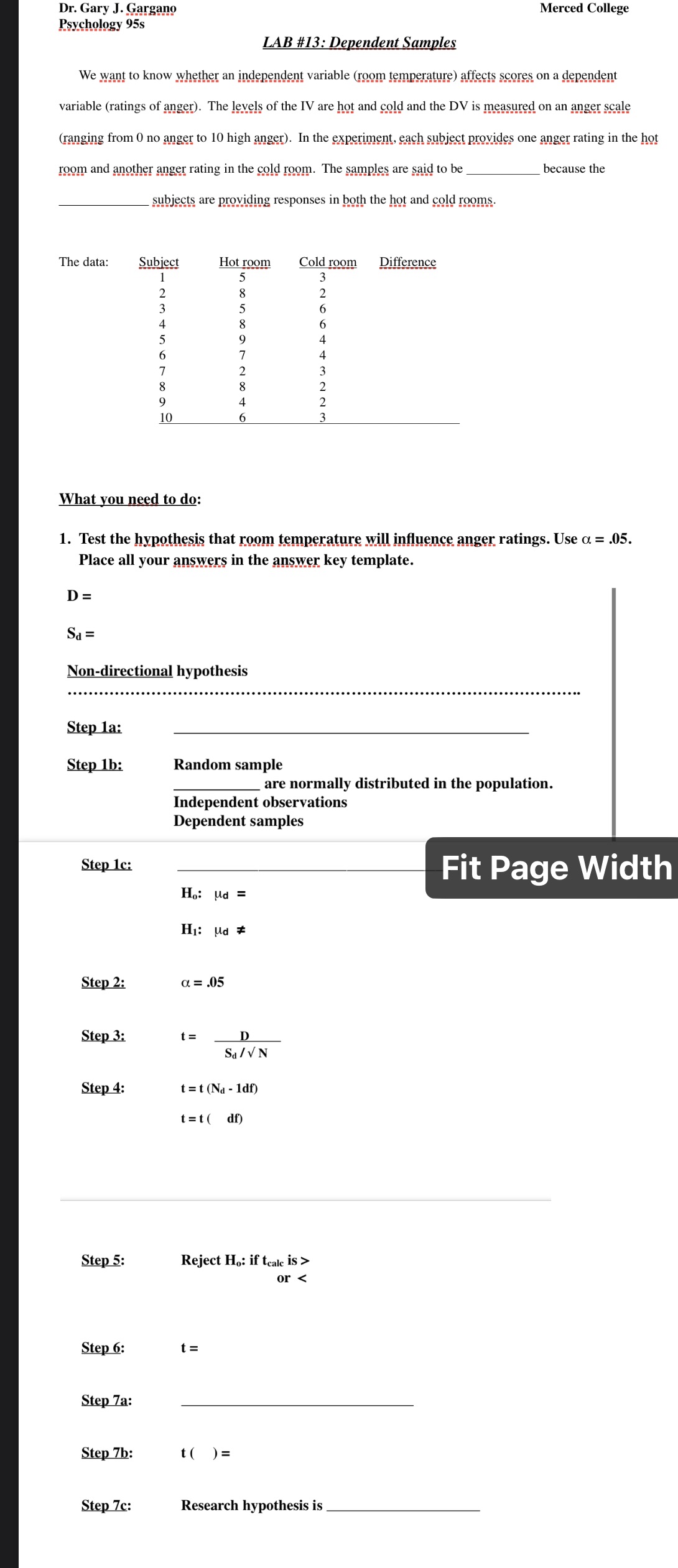 Dr. Gary J. Gargano Merced College Psychology 95