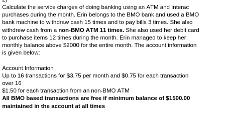 Calculate the service charges of doing banking