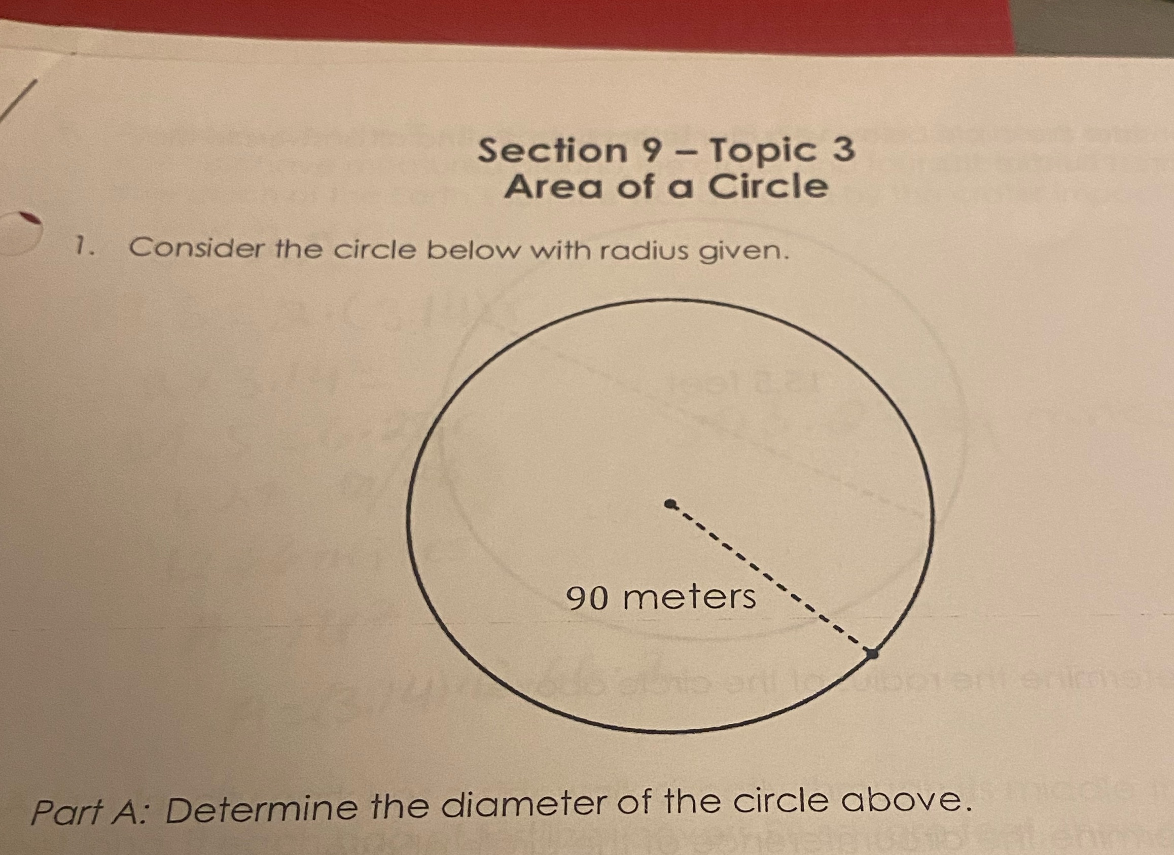 Part B: determine The circumference of the circle