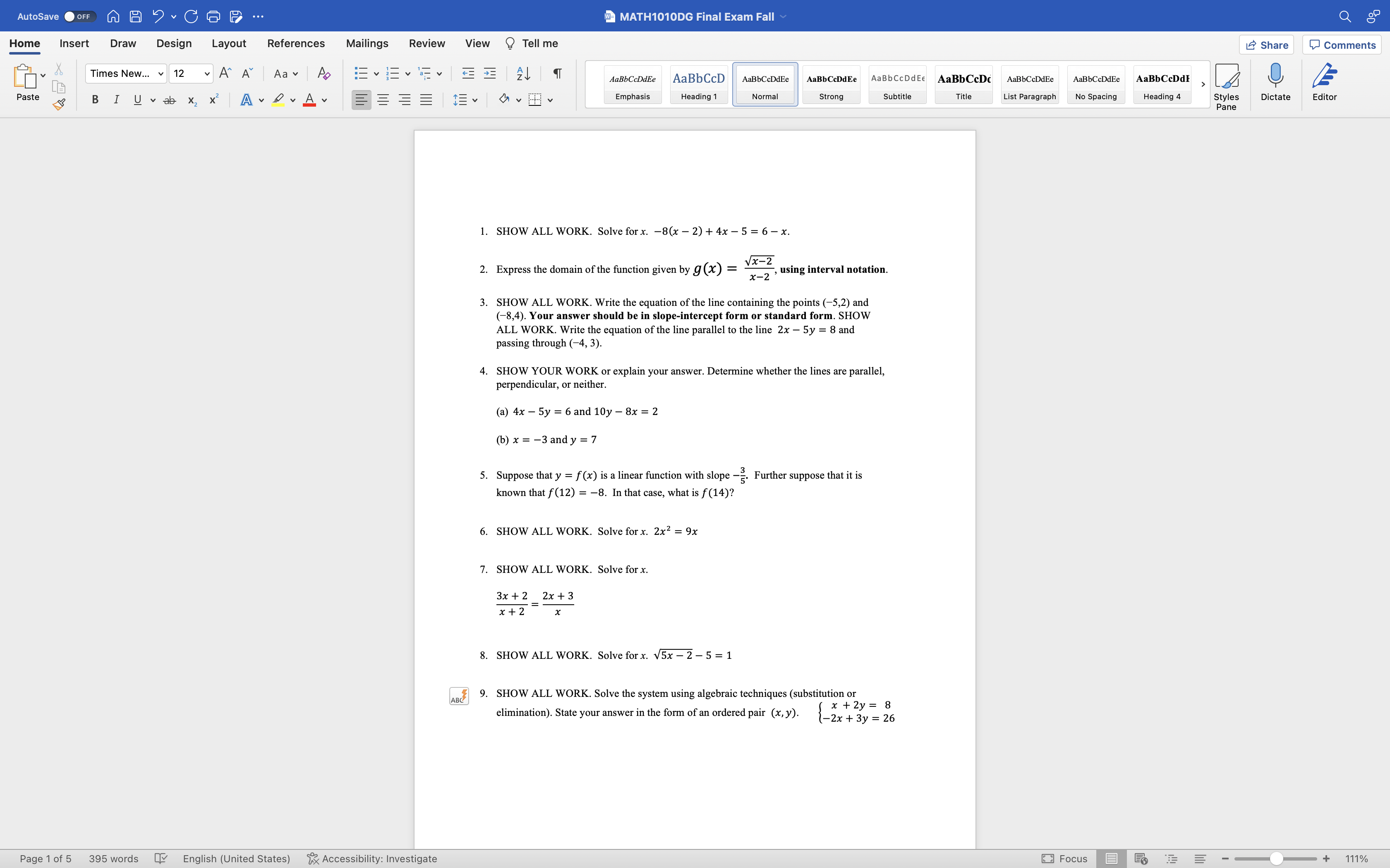 AutoSave OFF AH ? CGP ... MATH1010DG Final Exam