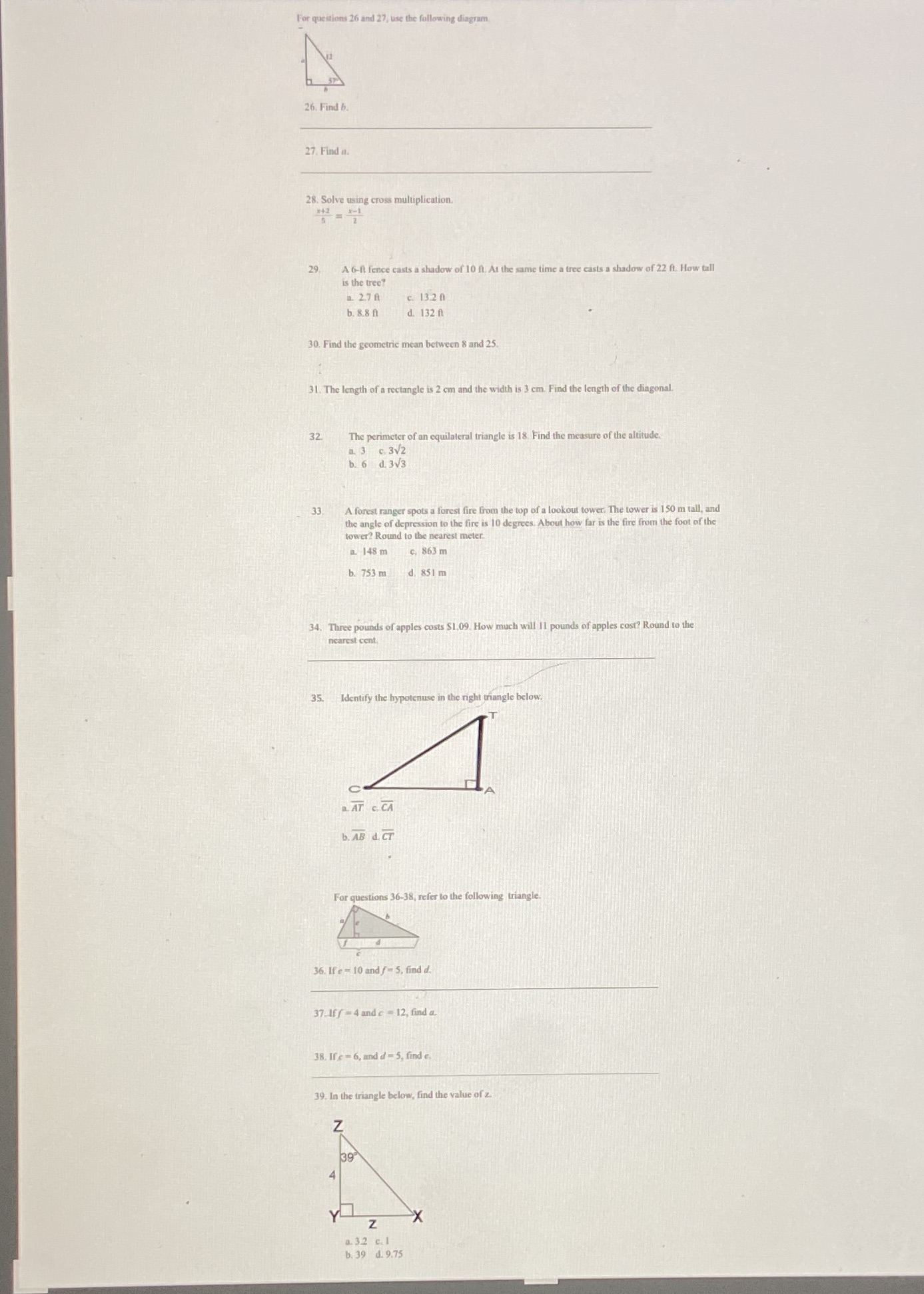 26-39 please and thank you For questions 26 and
