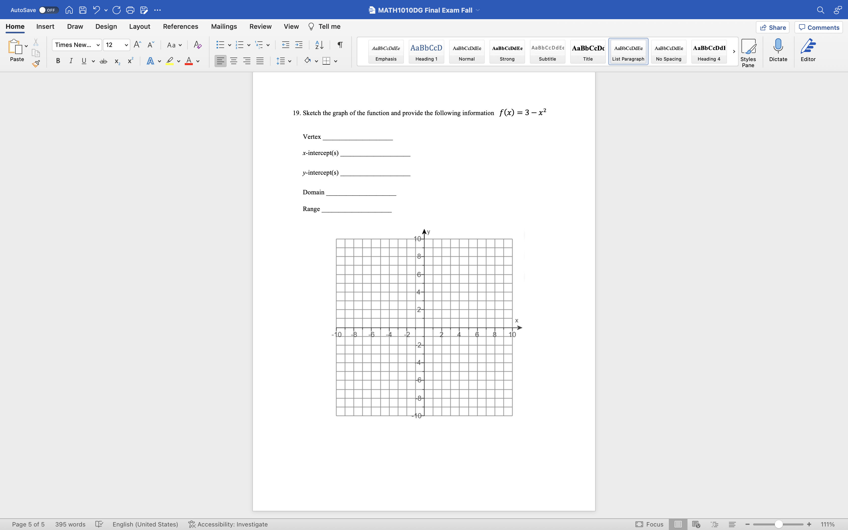AutoSave OFF AH ? CGP ... MATH1010DG Final Exam