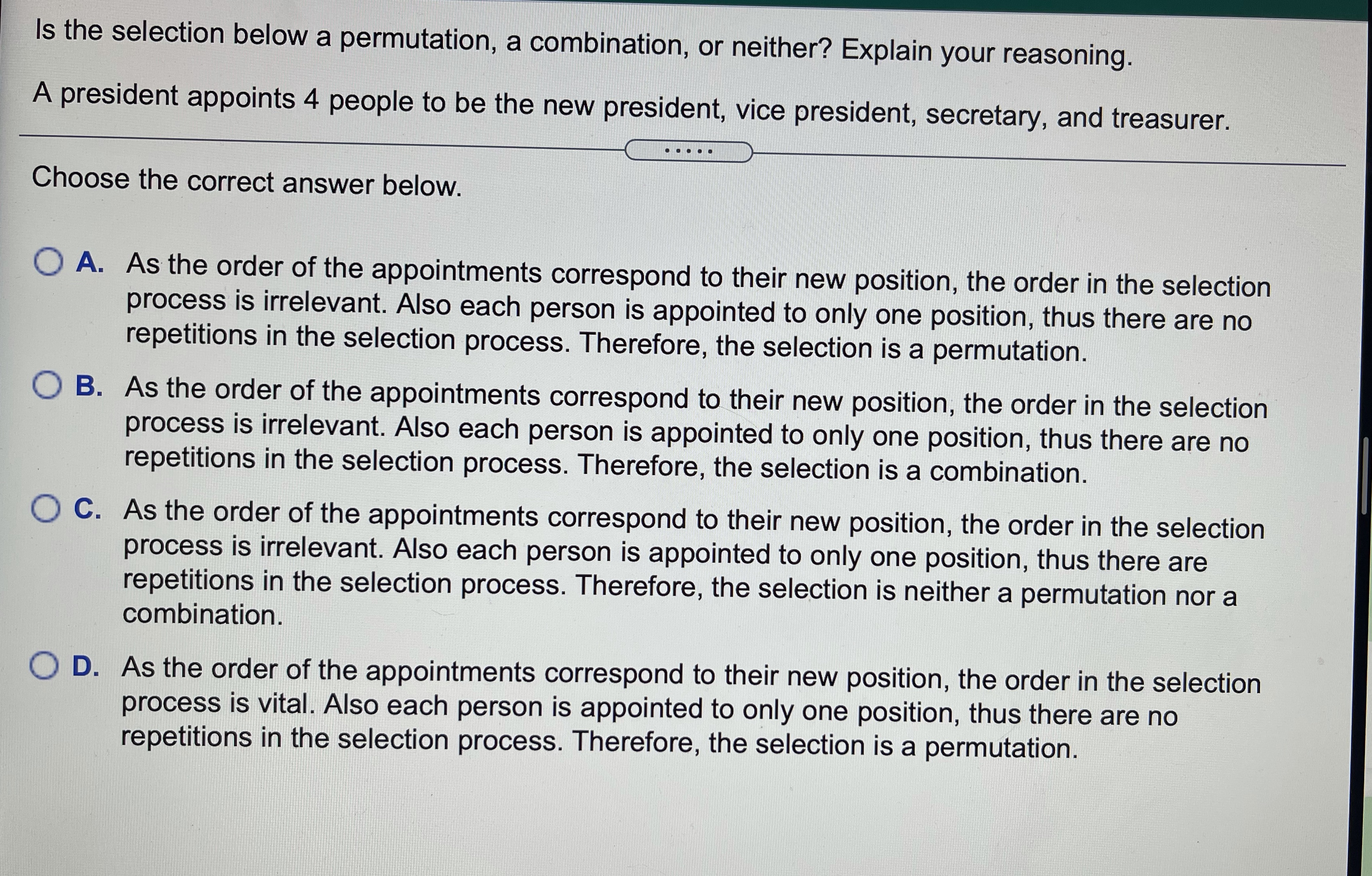 Is the selection below a permutation, a