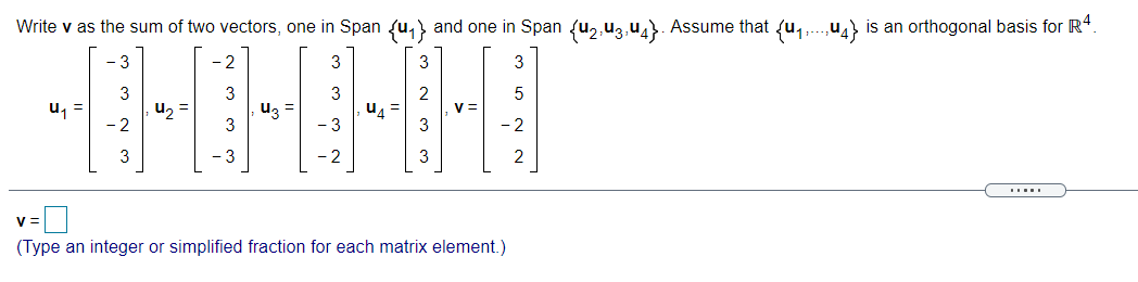 Q1: Write x as the sum of two vectors, one in