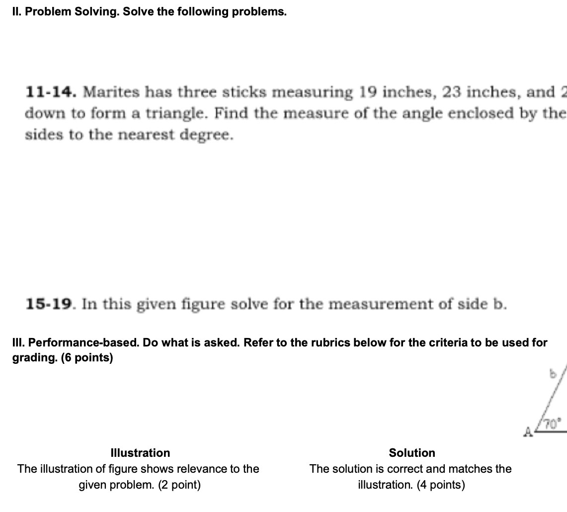 ll. Problem Solving. Solve the following